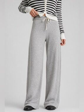 Splendid Silk Cashmere Luxe Blend Knit Pants XL Heather Gray Wide Leg Drawstring